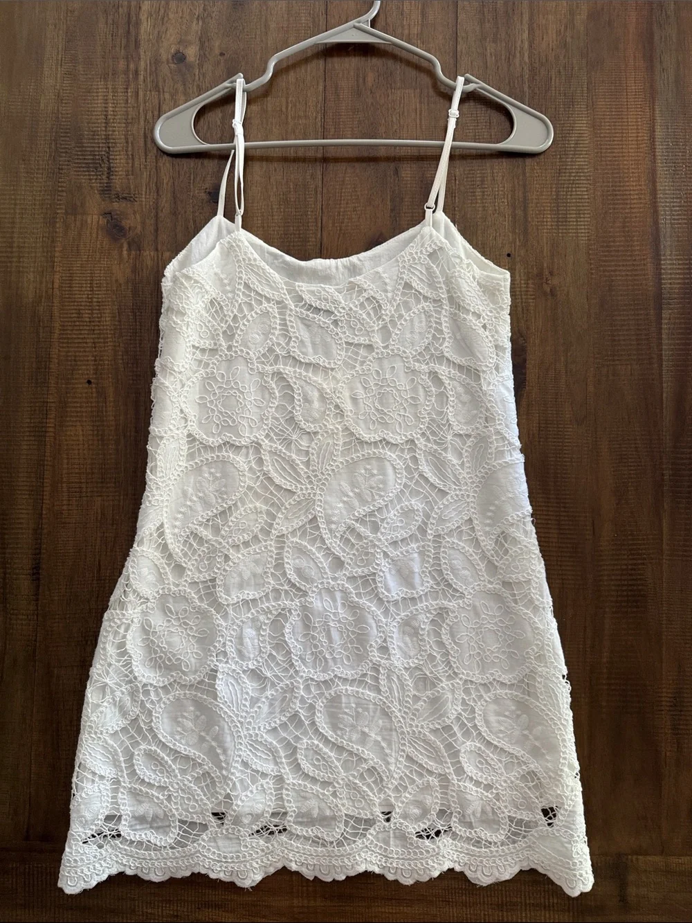 White Lace Mini Slip Dress with Scalloped Hem - Picture 3 of 6